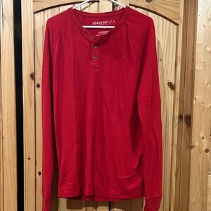 Aeropostale Men's Vibrant Red Long Sleeve Henley